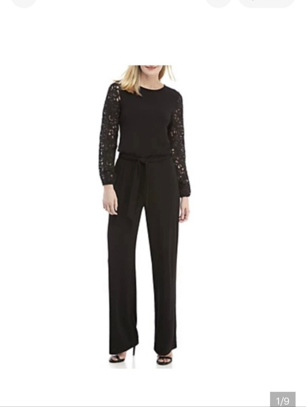 Michael Kors Black Wide-Leg Lace-Sleeve Jumpsuit